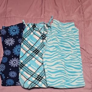 Three Pair Of Cozy Blue and White Pajama Pants